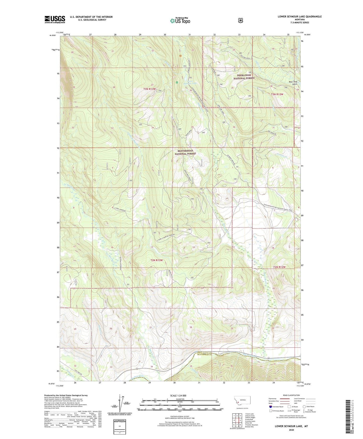 Lower Seymour Lake Montana US Topo Map Image