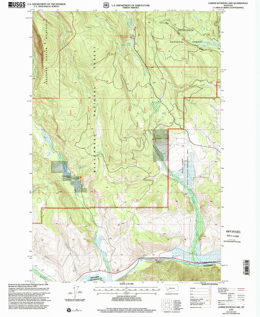 Classic USGS Lower Seymour Lake Montana 7.5'x7.5' Topo Map Image