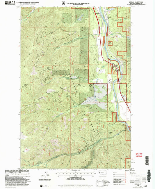 Classic USGS Lozeau Montana 7.5'x7.5' Topo Map Image