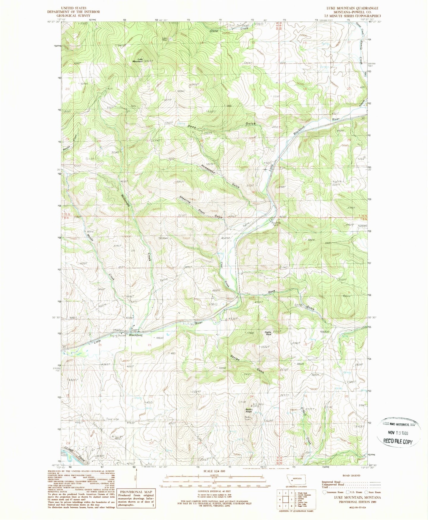 Classic USGS Luke Mountain Montana 7.5'x7.5' Topo Map Image