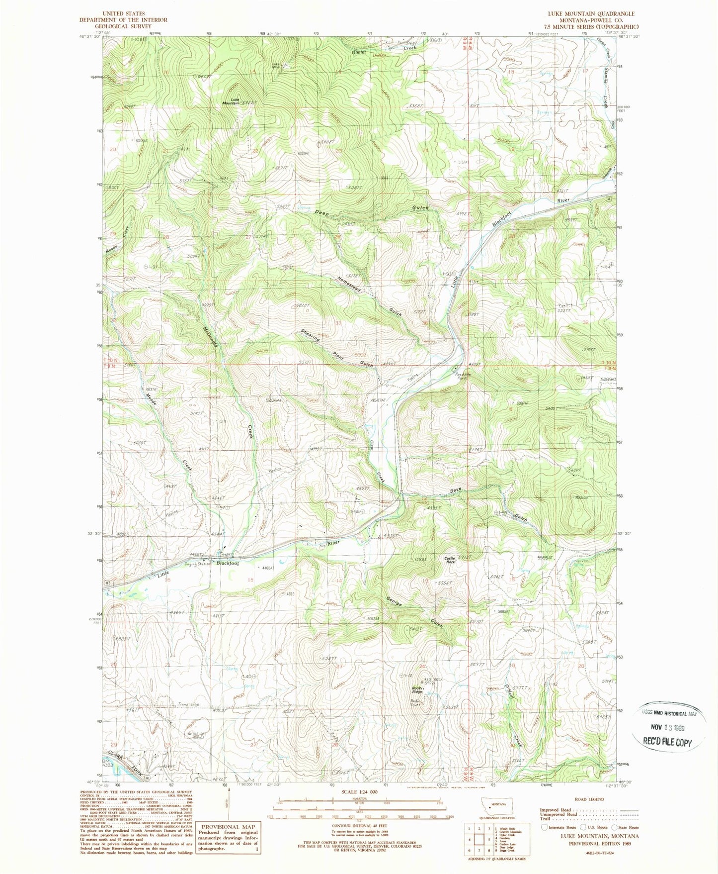 Classic USGS Luke Mountain Montana 7.5'x7.5' Topo Map Image