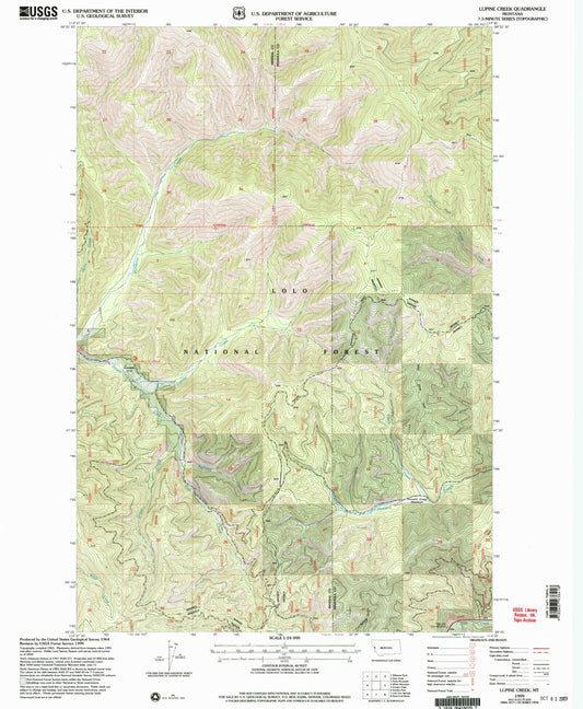 Classic USGS Lupine Creek Montana 7.5'x7.5' Topo Map Image