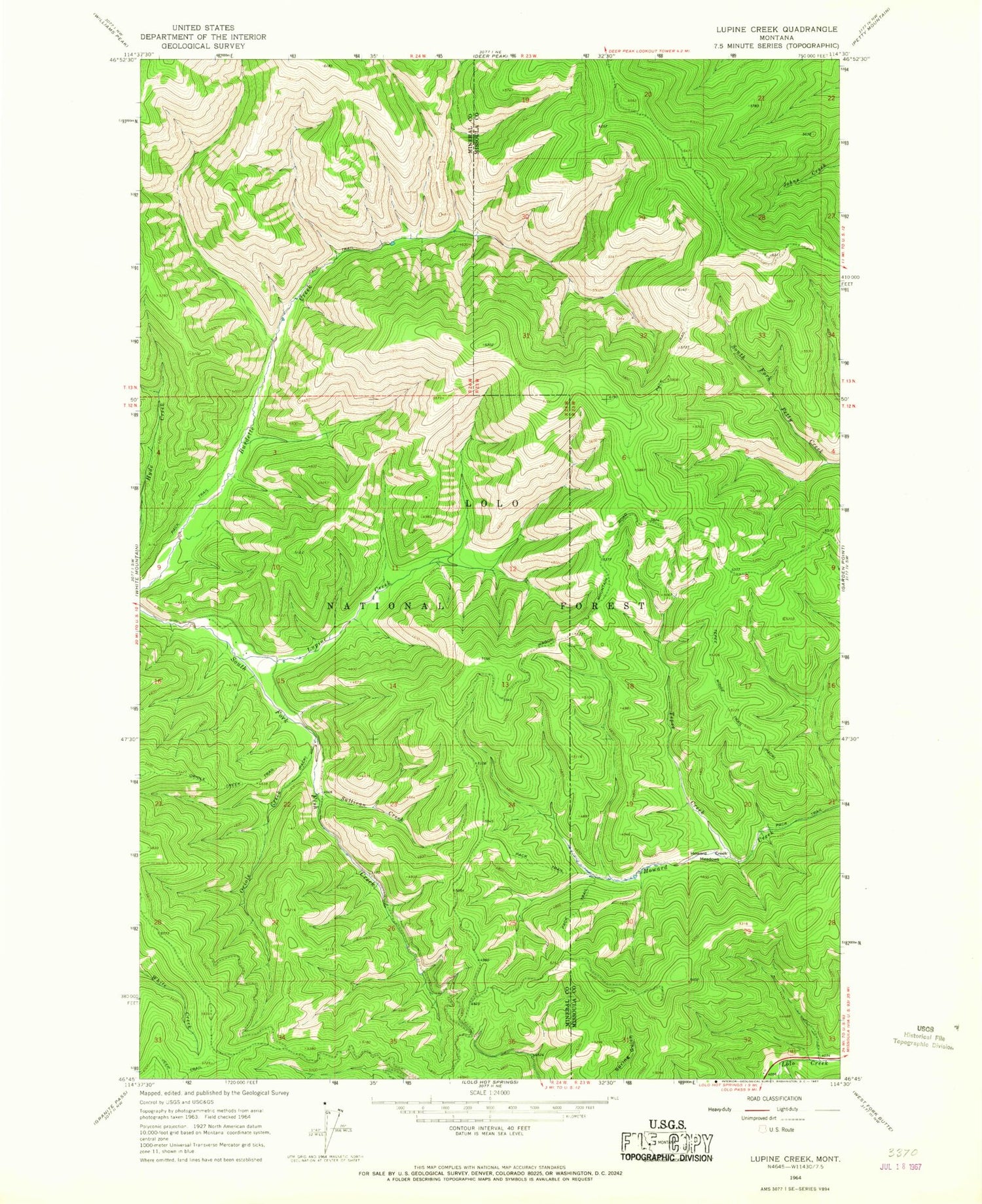 Classic USGS Lupine Creek Montana 7.5'x7.5' Topo Map Image