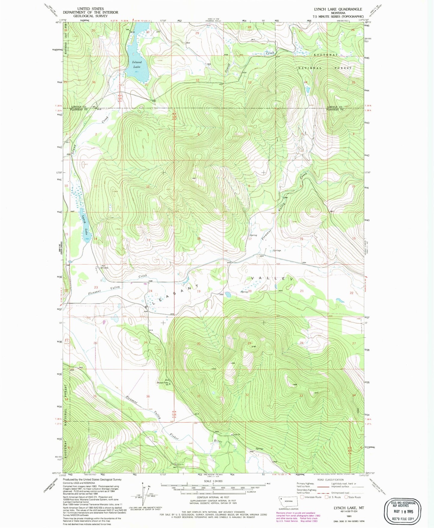Classic USGS Lynch Lake Montana 7.5'x7.5' Topo Map Image