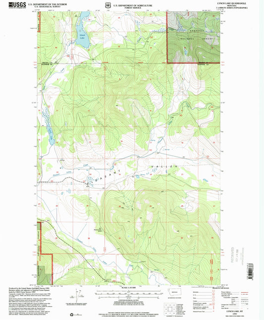 Classic USGS Lynch Lake Montana 7.5'x7.5' Topo Map Image