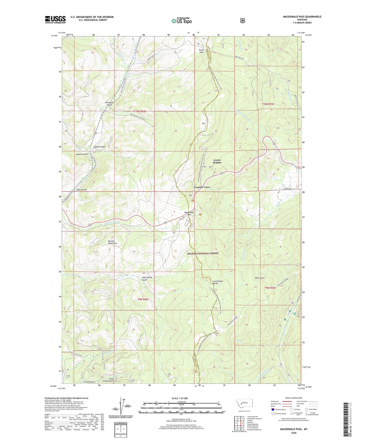 MacDonald Pass Montana US Topo Map Image