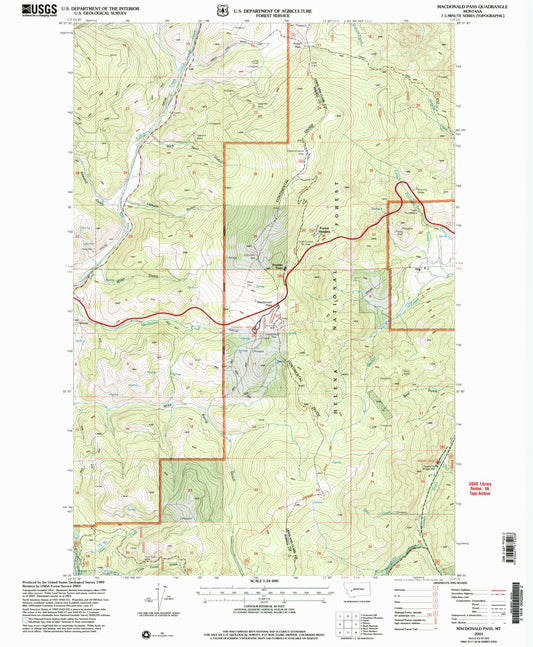 Classic USGS MacDonald Pass Montana 7.5'x7.5' Topo Map Image