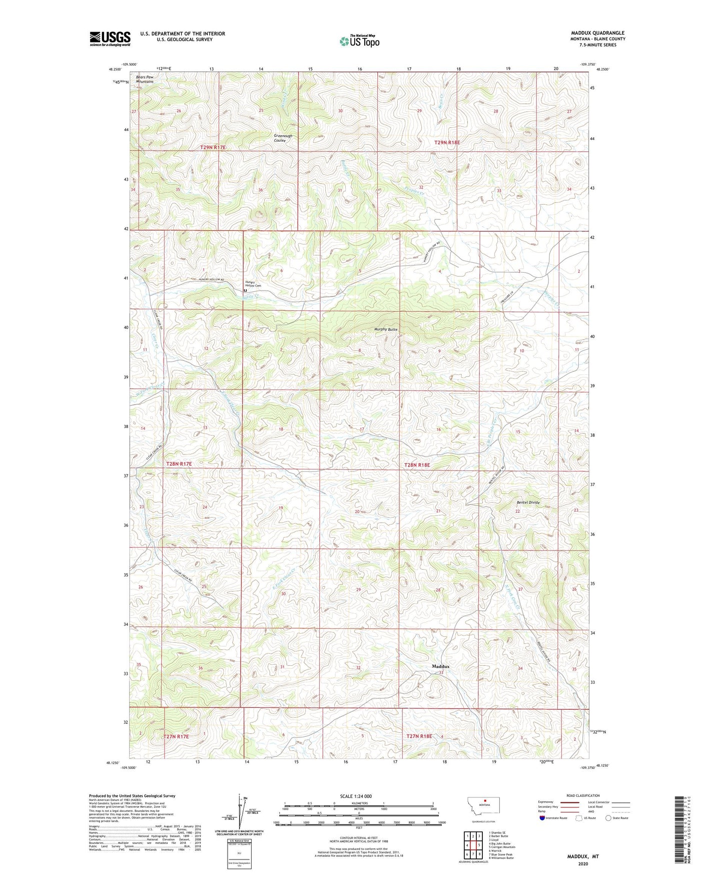 Maddux Montana US Topo Map Image