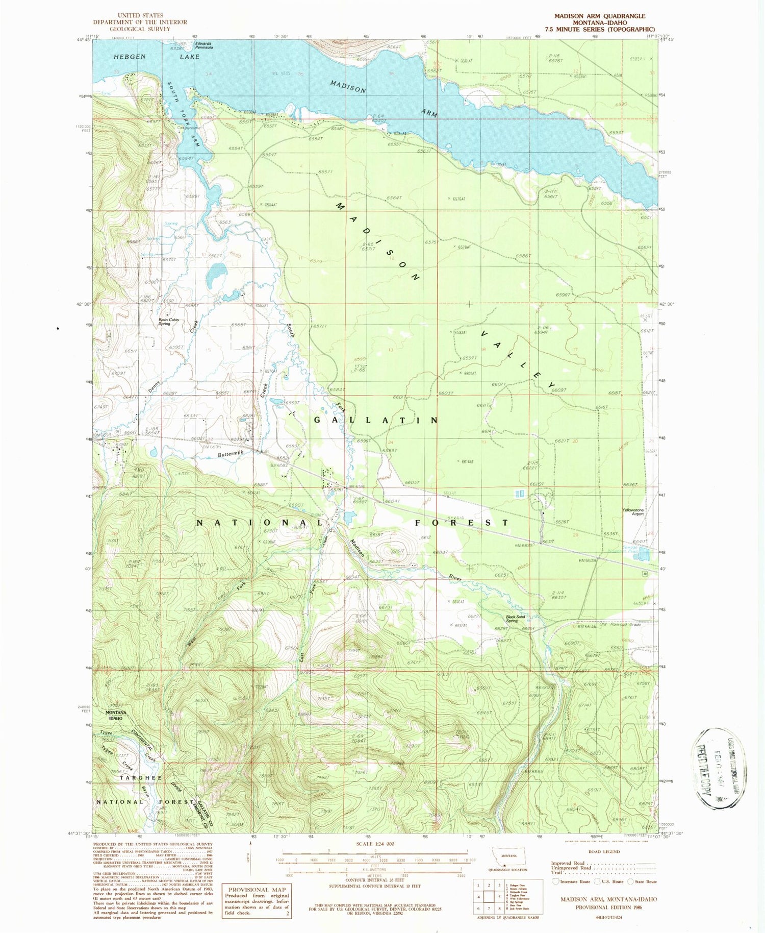 Classic USGS Madison Arm Montana 7.5'x7.5' Topo Map Image