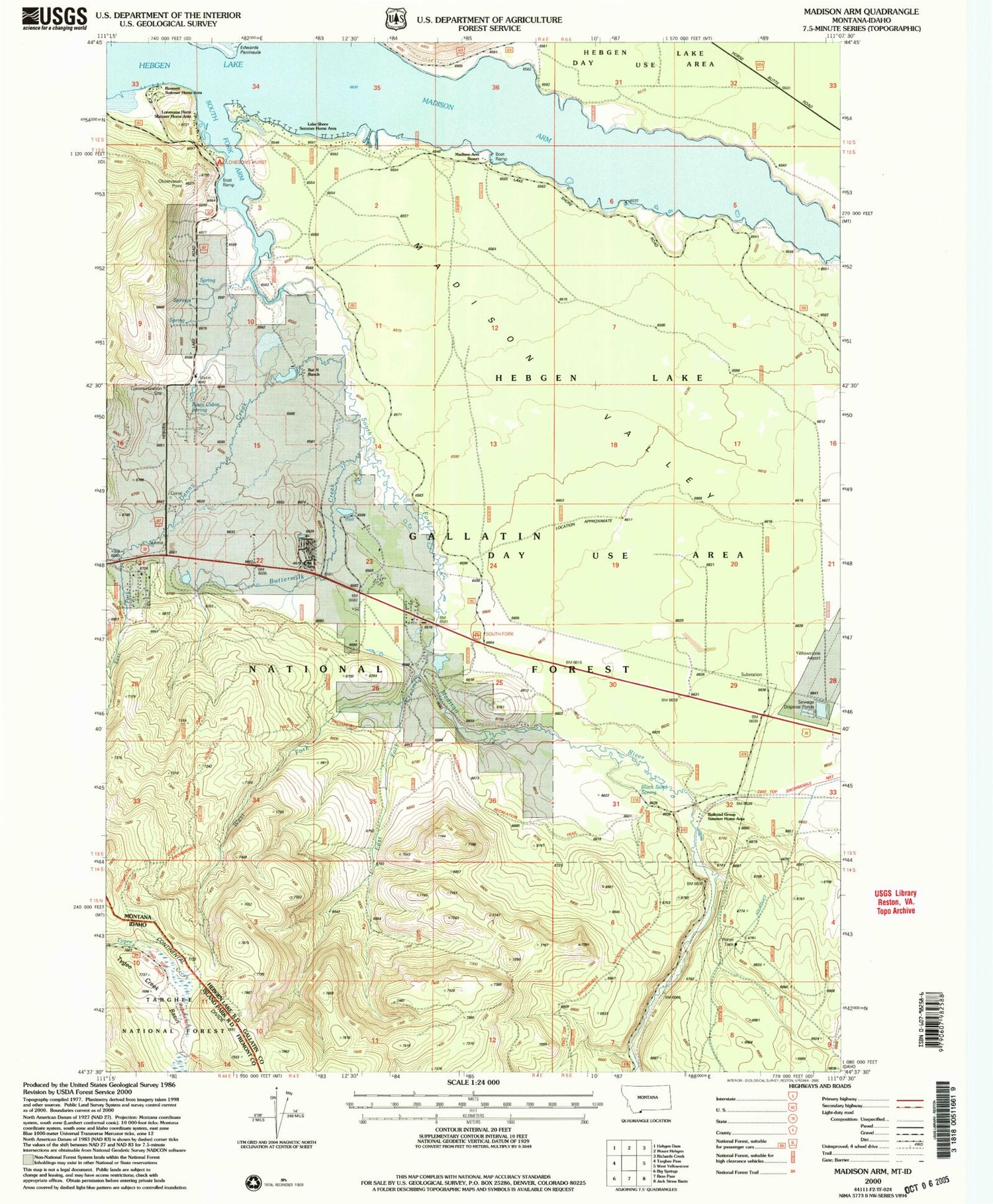 Classic USGS Madison Arm Montana 7.5'x7.5' Topo Map Image