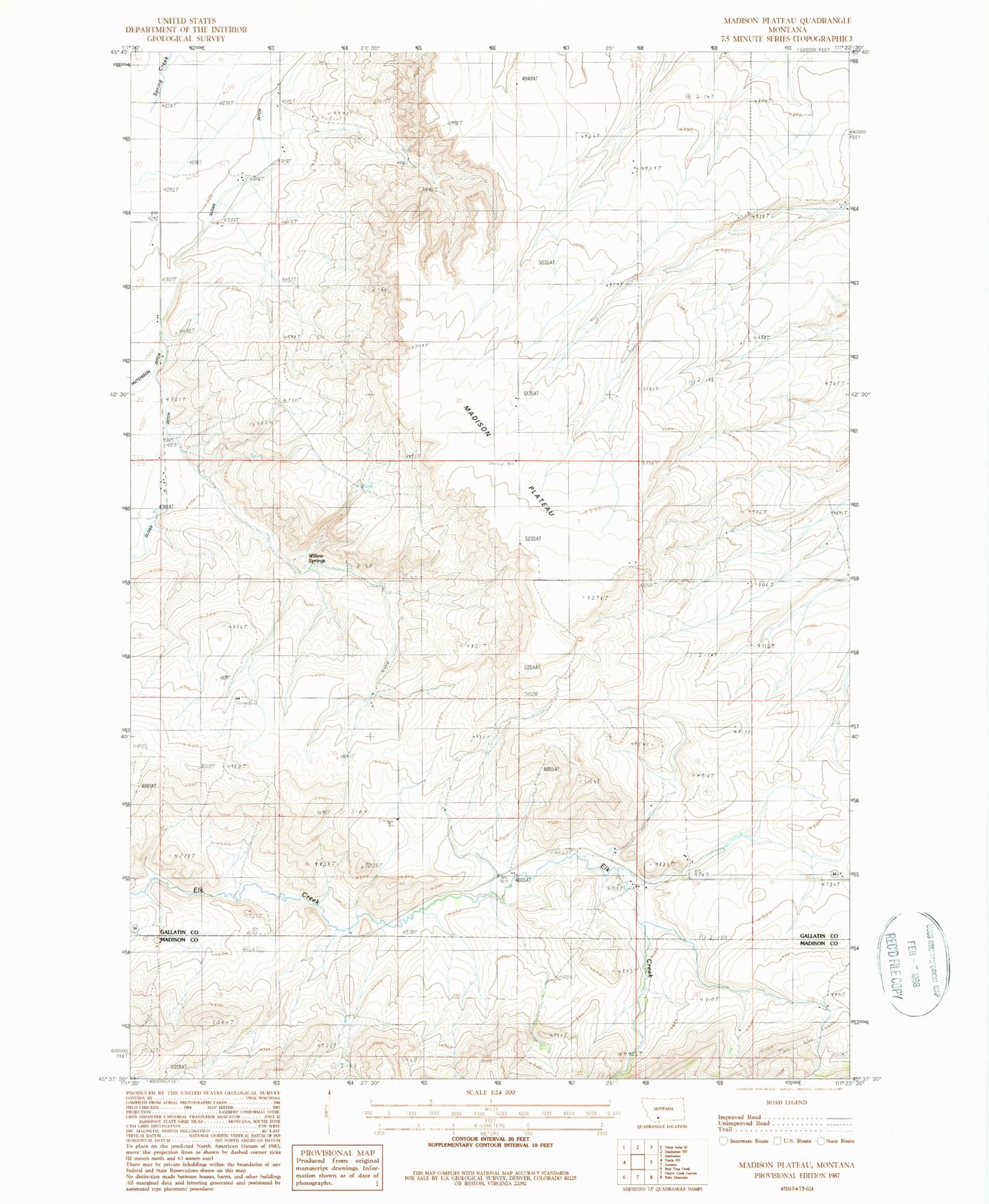 Classic USGS Madison Plateau Montana 7.5'x7.5' Topo Map Image