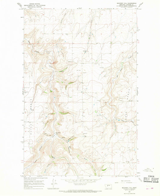 Classic USGS Mahoney Hill Montana 7.5'x7.5' Topo Map Image