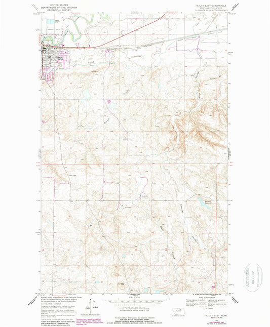 Classic USGS Malta East Montana 7.5'x7.5' Topo Map Image