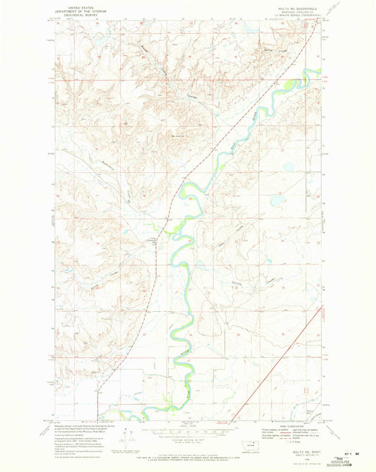 Classic USGS Malta NE Montana 7.5'x7.5' Topo Map Image