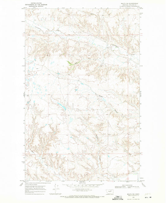 Classic USGS Malta NW Montana 7.5'x7.5' Topo Map Image