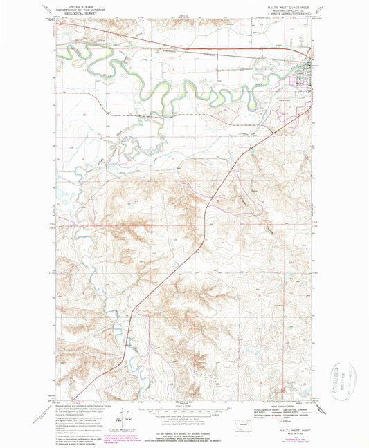 Classic USGS Malta West Montana 7.5'x7.5' Topo Map Image