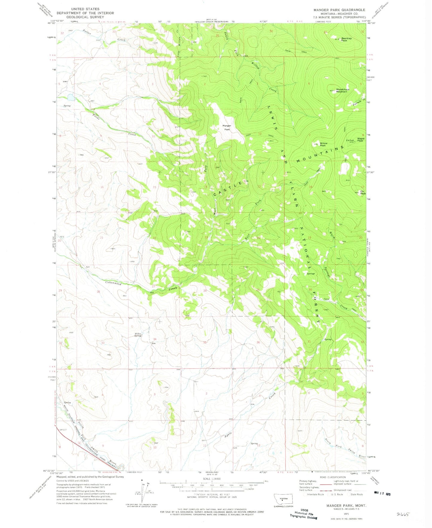 Classic USGS Manger Park Montana 7.5'x7.5' Topo Map Image