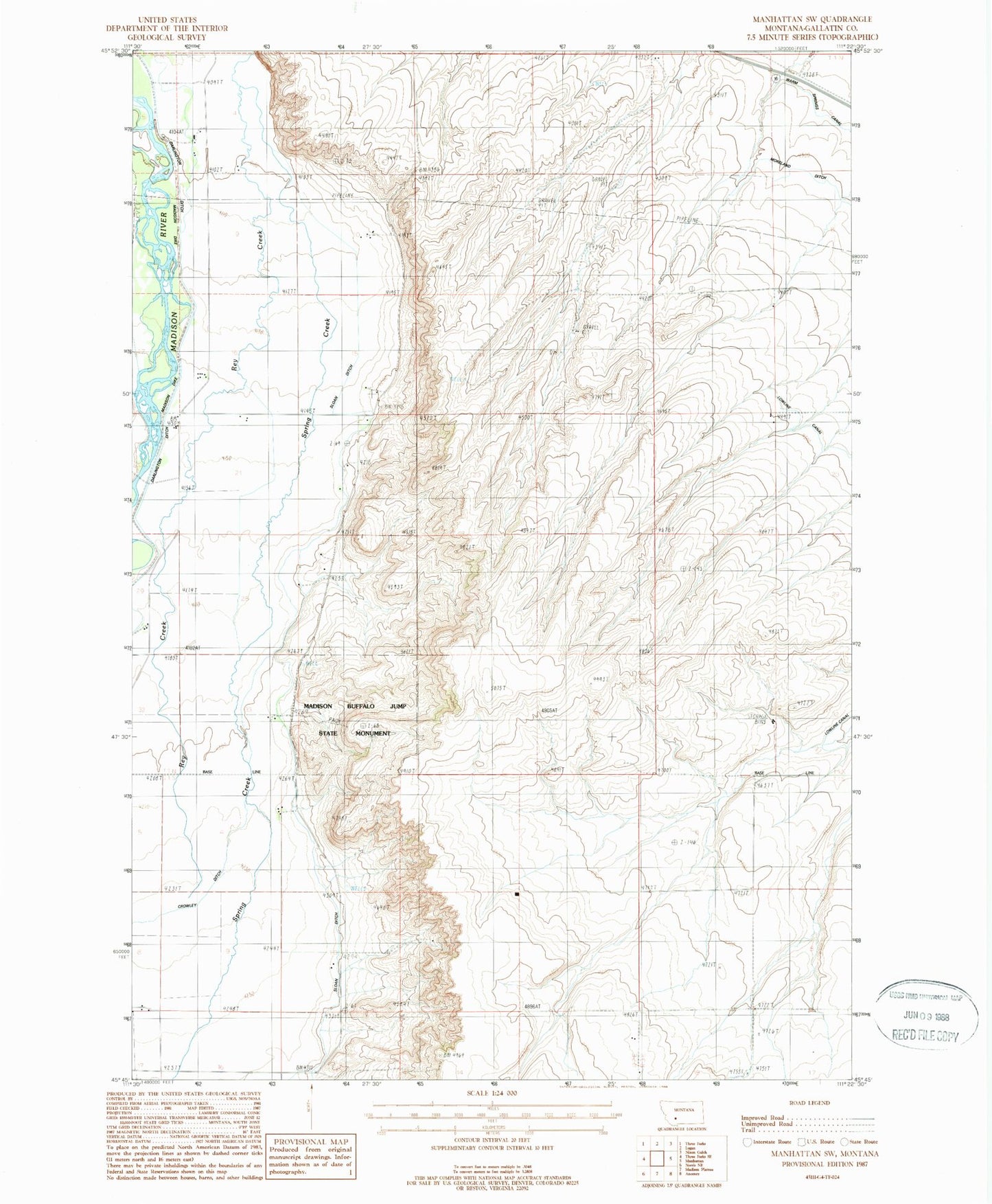 Classic USGS Manhattan SW Montana 7.5'x7.5' Topo Map Image