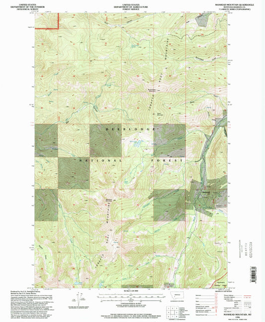 Classic USGS Manhead Mountain Montana 7.5'x7.5' Topo Map Image