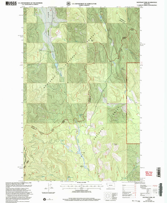 Classic USGS Mantrap Fork Montana 7.5'x7.5' Topo Map Image
