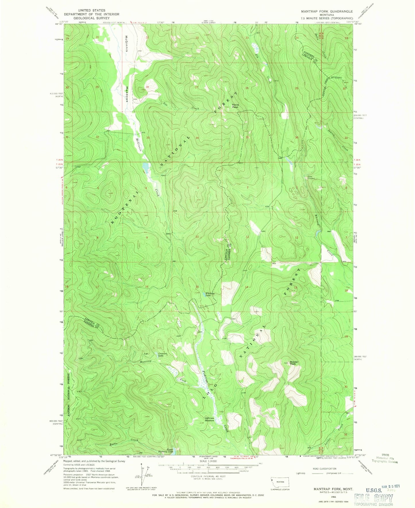 Classic USGS Mantrap Fork Montana 7.5'x7.5' Topo Map Image