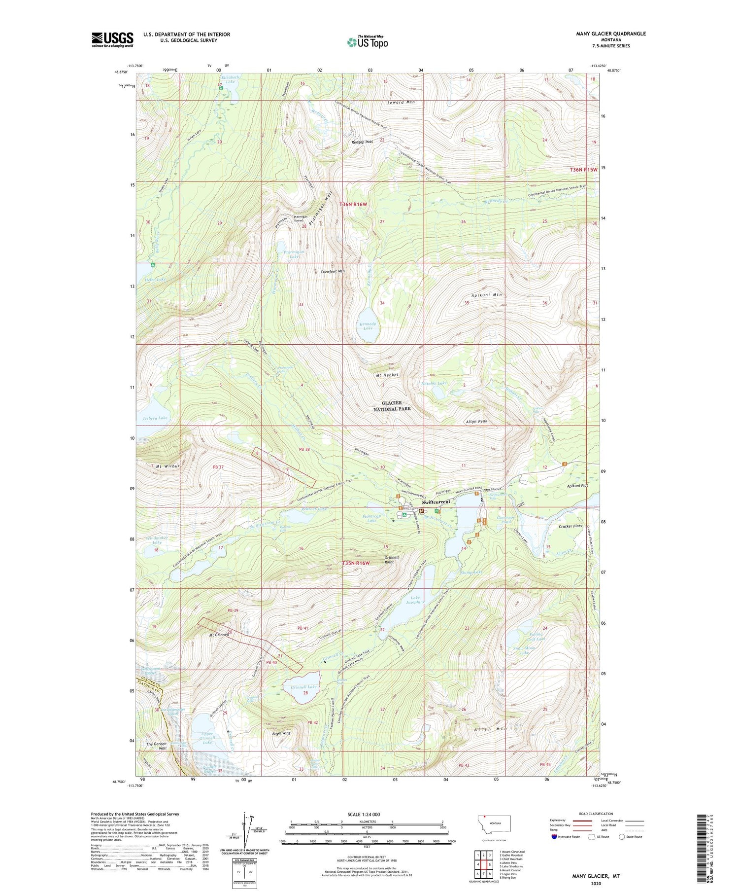 Many Glacier Montana US Topo Map Image
