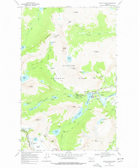 USGS Classic Many Glacier Montana 7.5'x7.5' Topo Map Image
