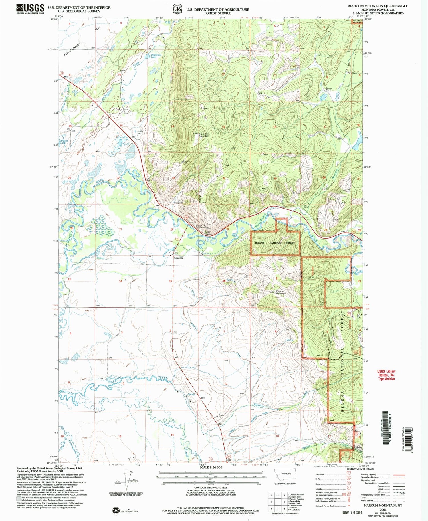 Classic USGS Marcum Mountain Montana 7.5'x7.5' Topo Map Image