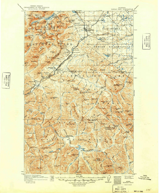 Historic 1913 Marias Pass Montana 30'x30' Topo Map Image