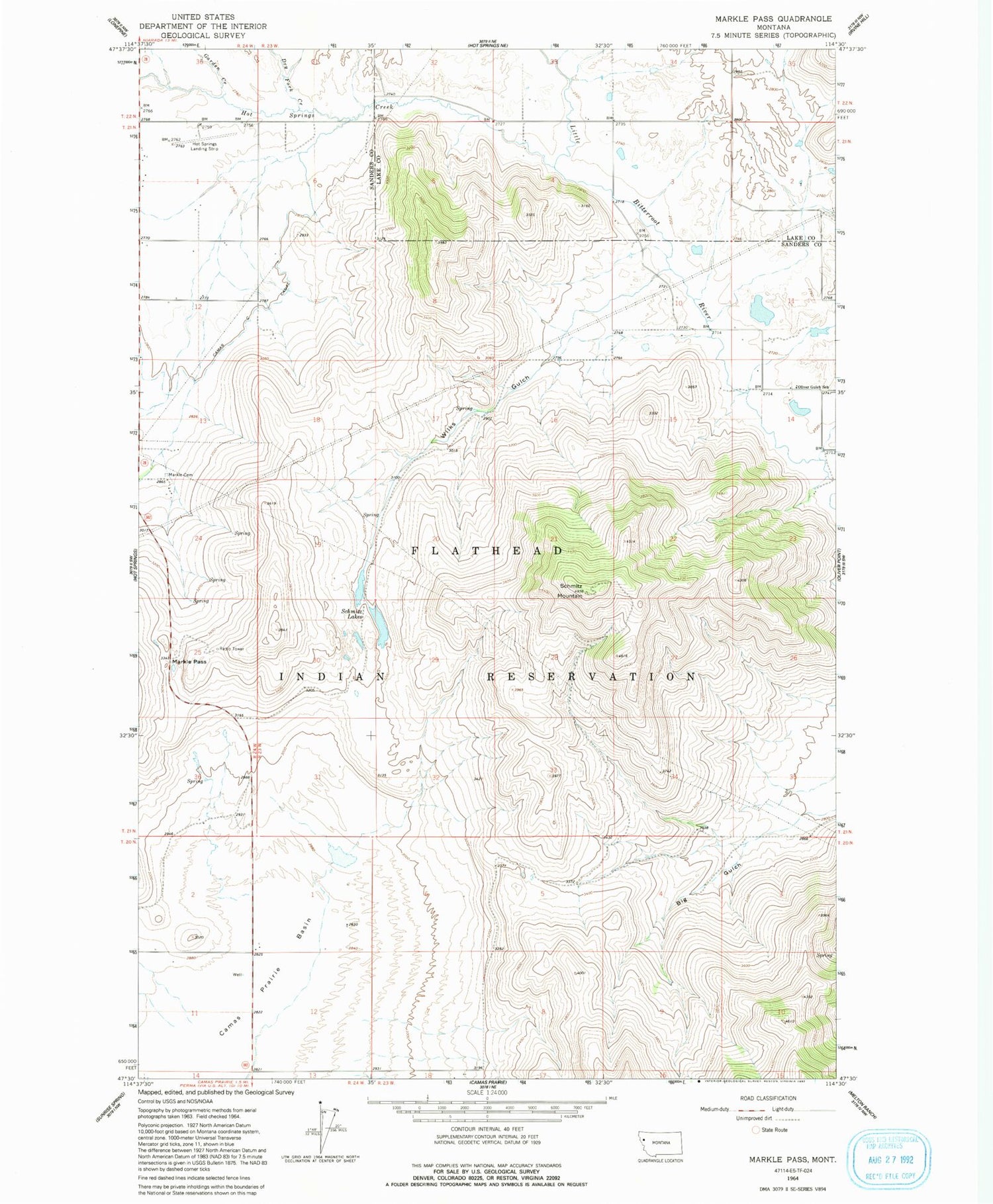 Classic USGS Markle Pass Montana 7.5'x7.5' Topo Map Image