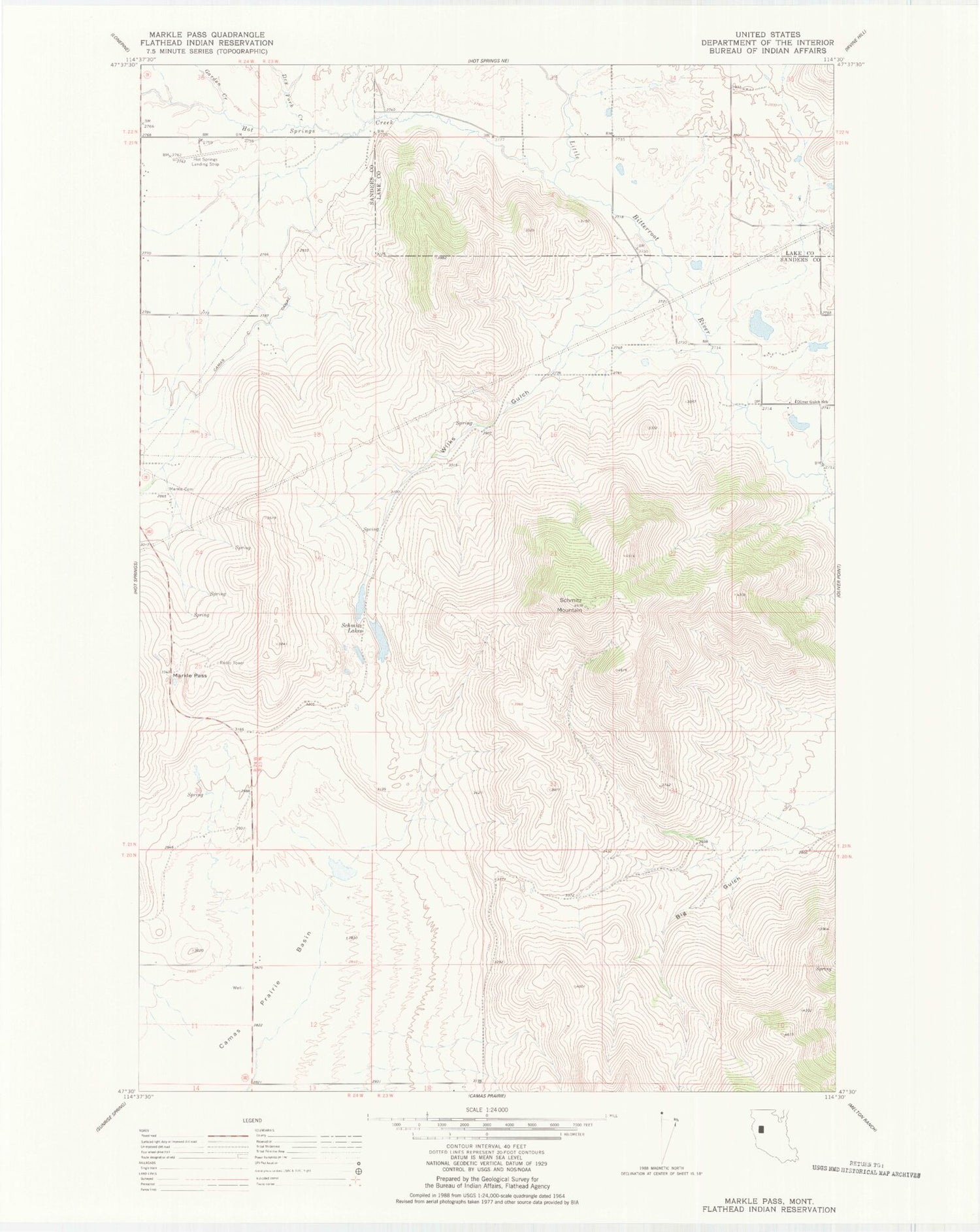 Classic USGS Markle Pass Montana 7.5'x7.5' Topo Map Image