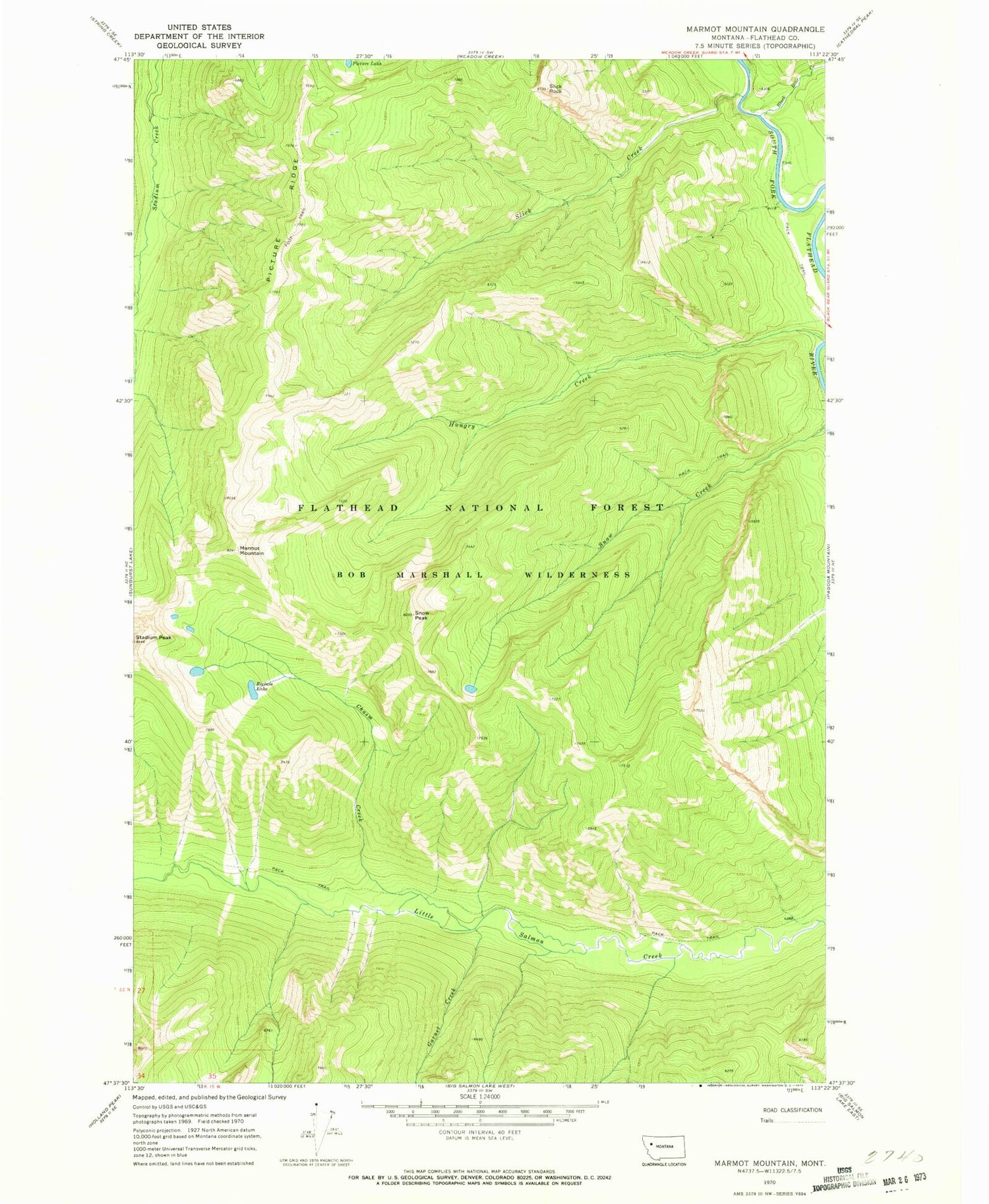 Classic USGS Marmot Mountain Montana 7.5'x7.5' Topo Map Image