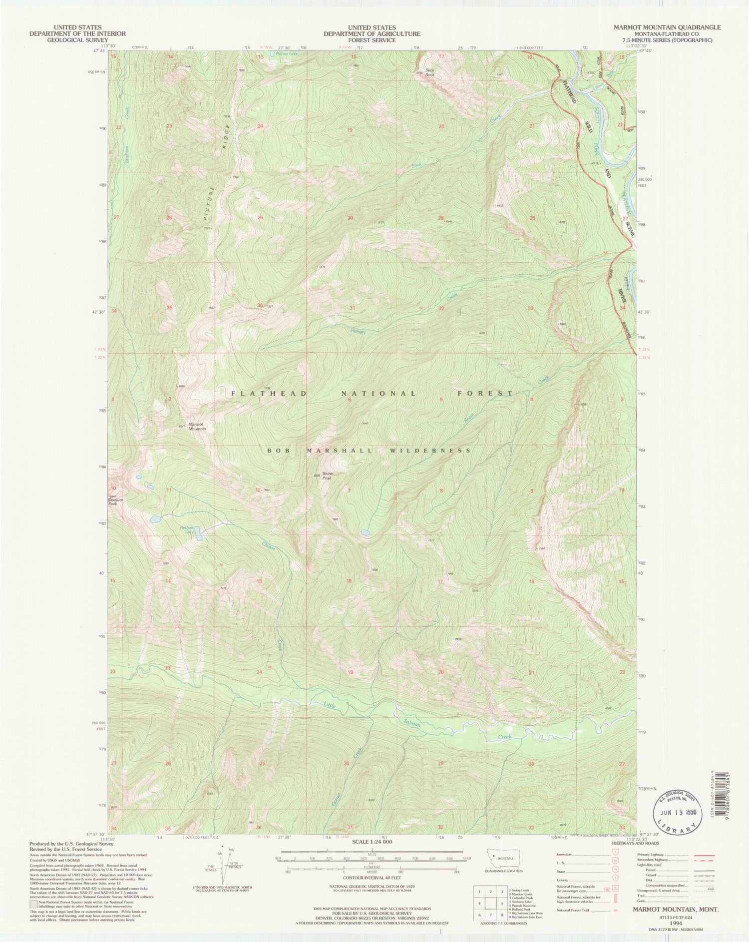 Classic USGS Marmot Mountain Montana 7.5'x7.5' Topo Map Image