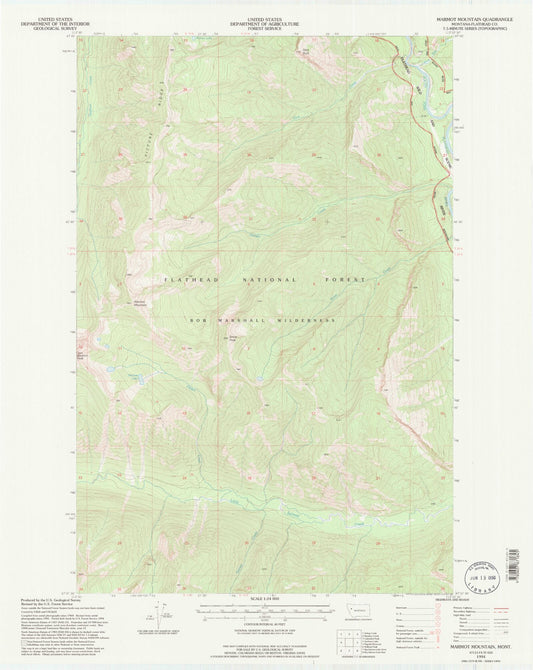 Classic USGS Marmot Mountain Montana 7.5'x7.5' Topo Map Image
