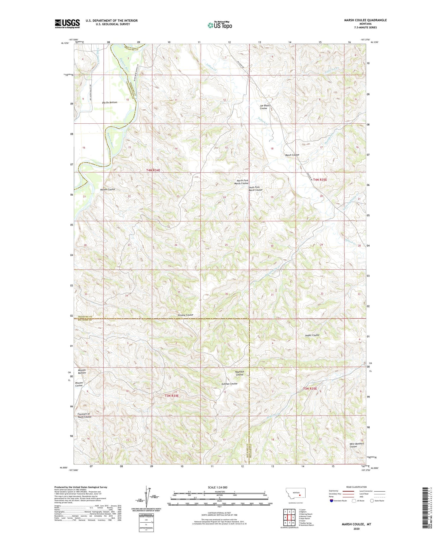 Marsh Coulee Montana US Topo Map Image