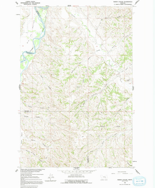 Classic USGS Marsh Coulee Montana 7.5'x7.5' Topo Map Image