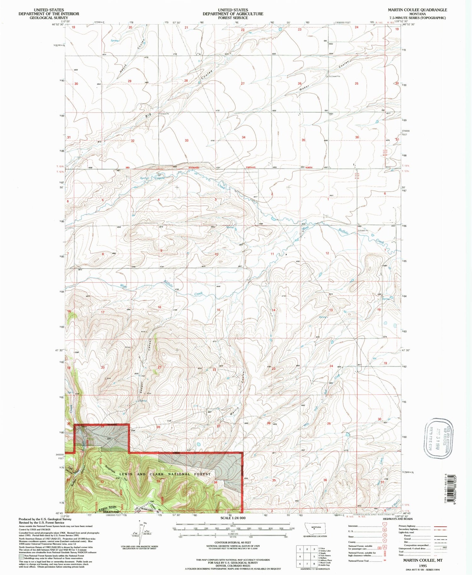 Classic USGS Martin Coulee Montana 7.5'x7.5' Topo Map Image