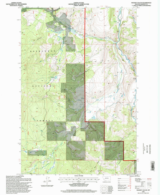 Classic USGS Maukey Gulch Montana 7.5'x7.5' Topo Map Image