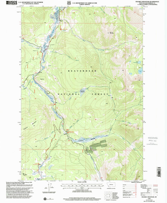 Classic USGS Maurice Mountain Montana 7.5'x7.5' Topo Map Image