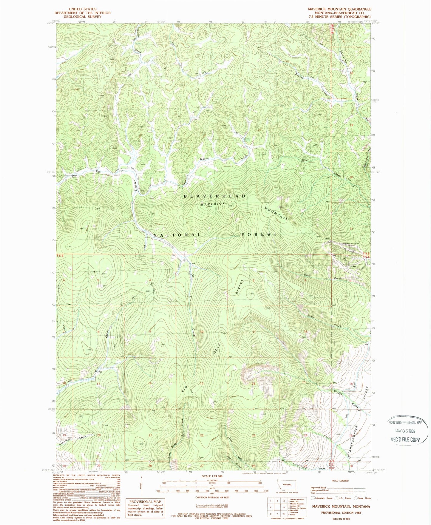 Classic USGS Maverick Mountain Montana 7.5'x7.5' Topo Map Image