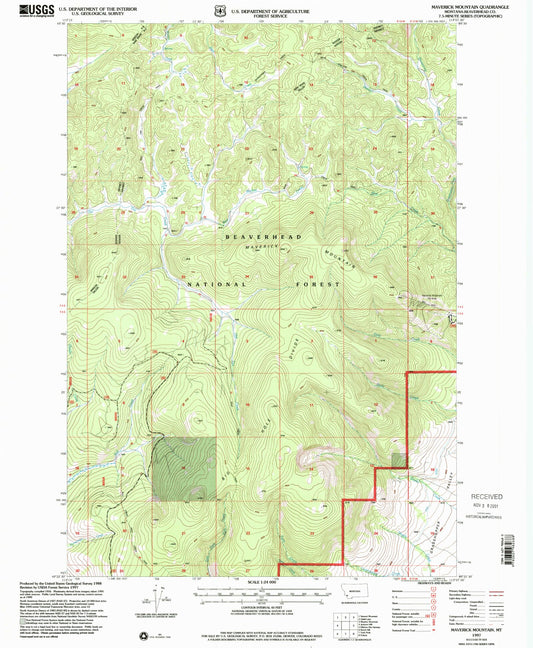 Classic USGS Maverick Mountain Montana 7.5'x7.5' Topo Map Image
