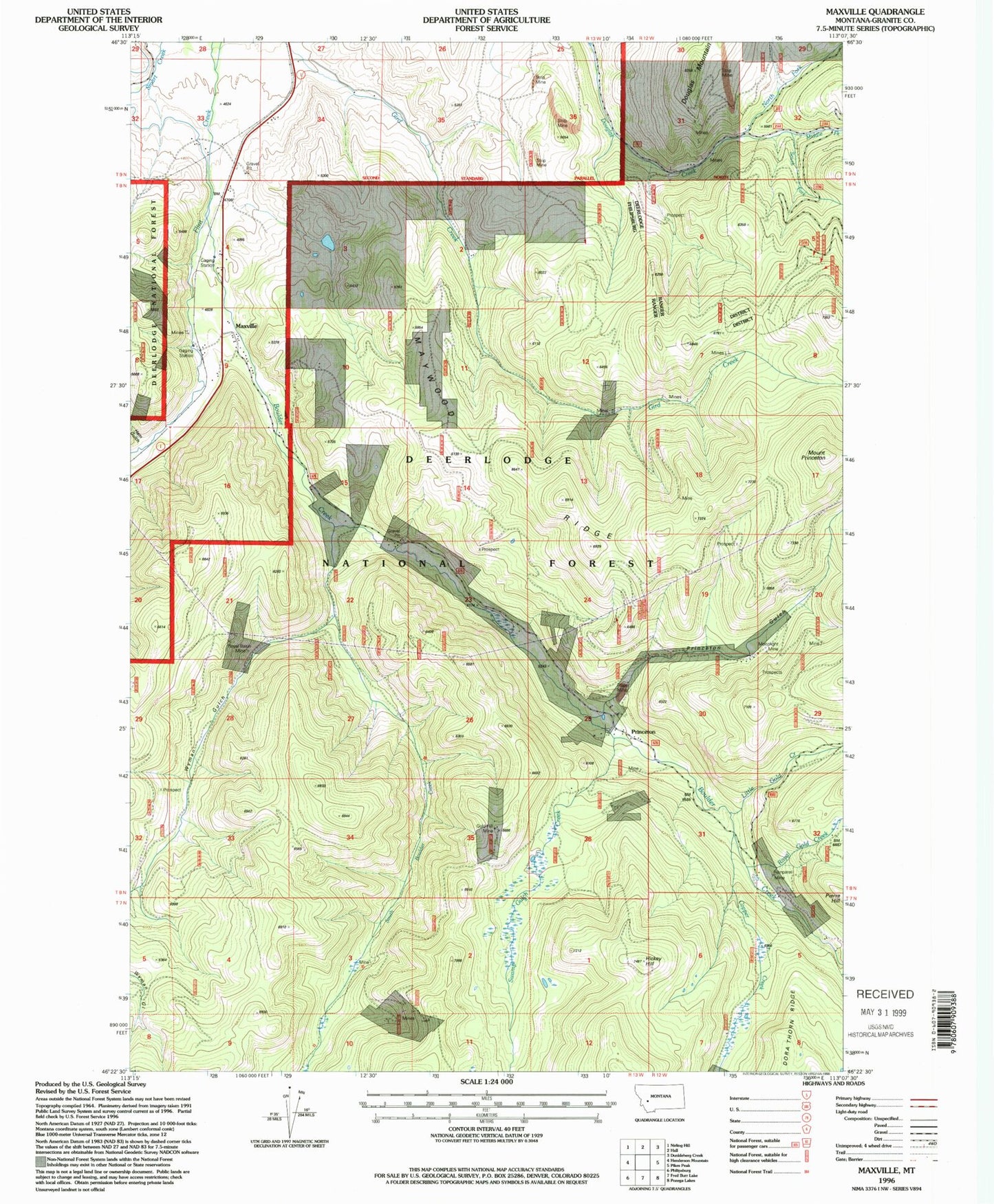 Classic USGS Maxville Montana 7.5'x7.5' Topo Map Image