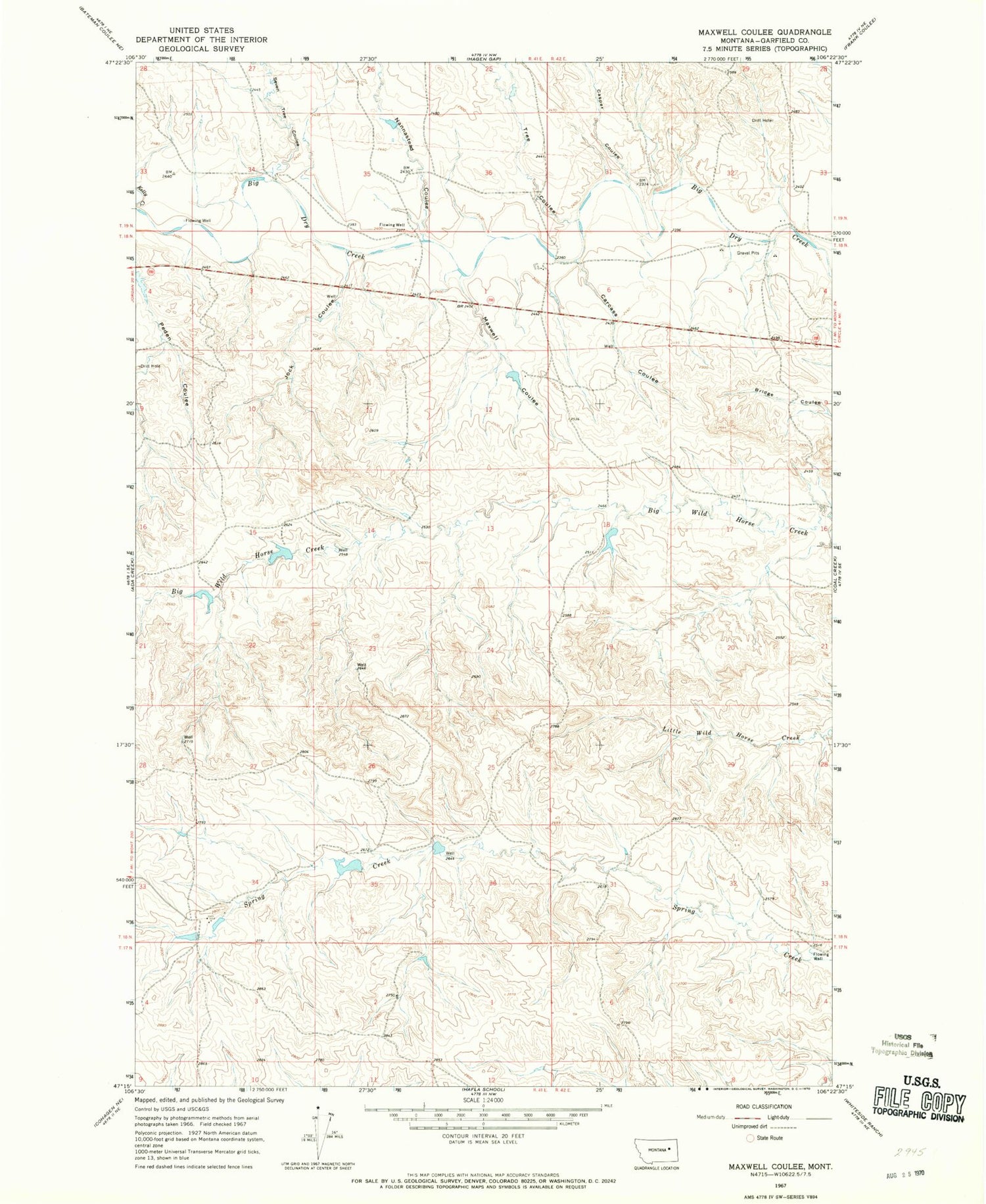 Classic USGS Maxwell Coulee Montana 7.5'x7.5' Topo Map Image