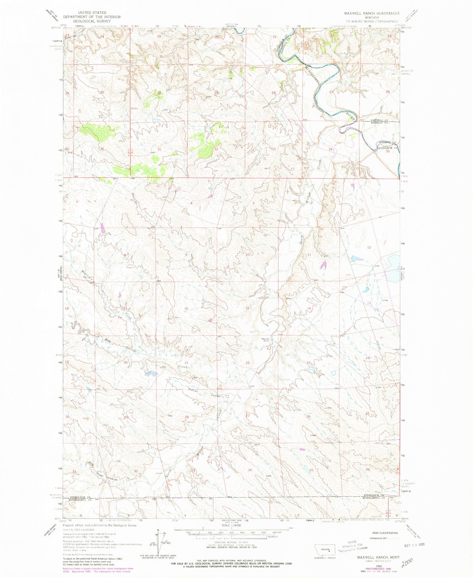 Classic USGS Maxwell Ranch Montana 7.5'x7.5' Topo Map – MyTopo Map Store