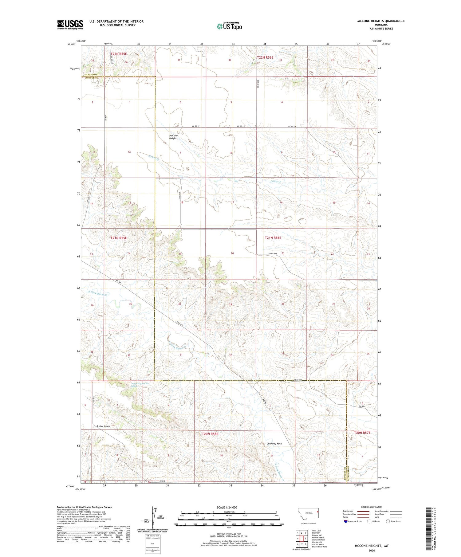 McCone Heights Montana US Topo Map Image