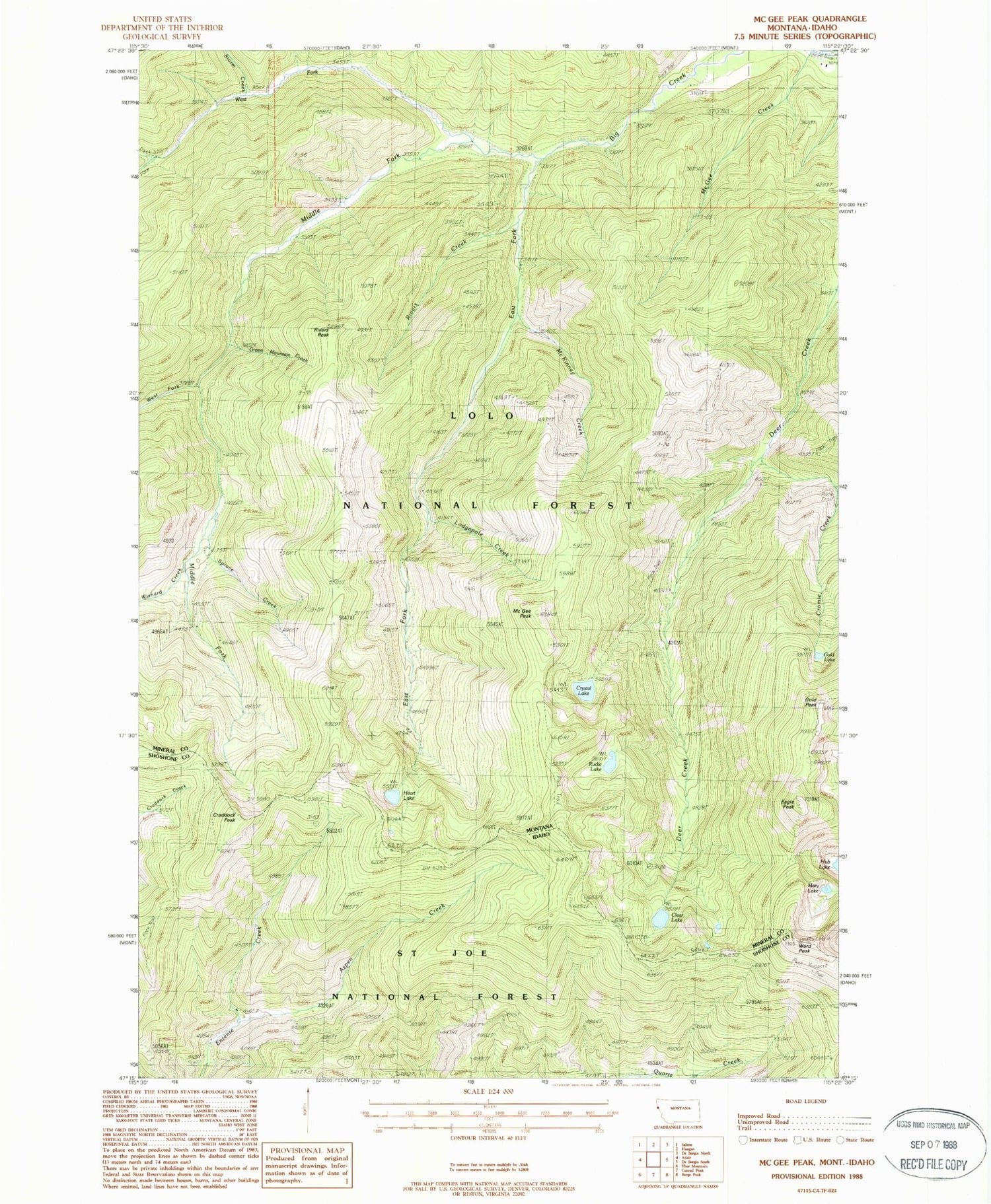 Classic USGS McGee Peak Montana 7.5'x7.5' Topo Map Image