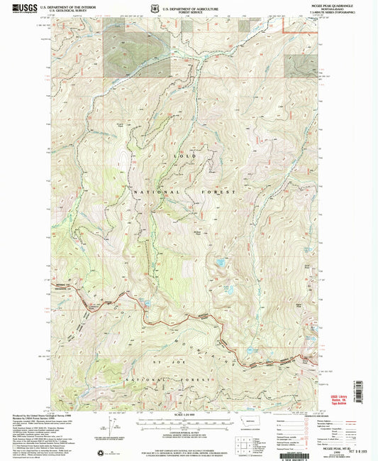 Classic USGS McGee Peak Montana 7.5'x7.5' Topo Map Image