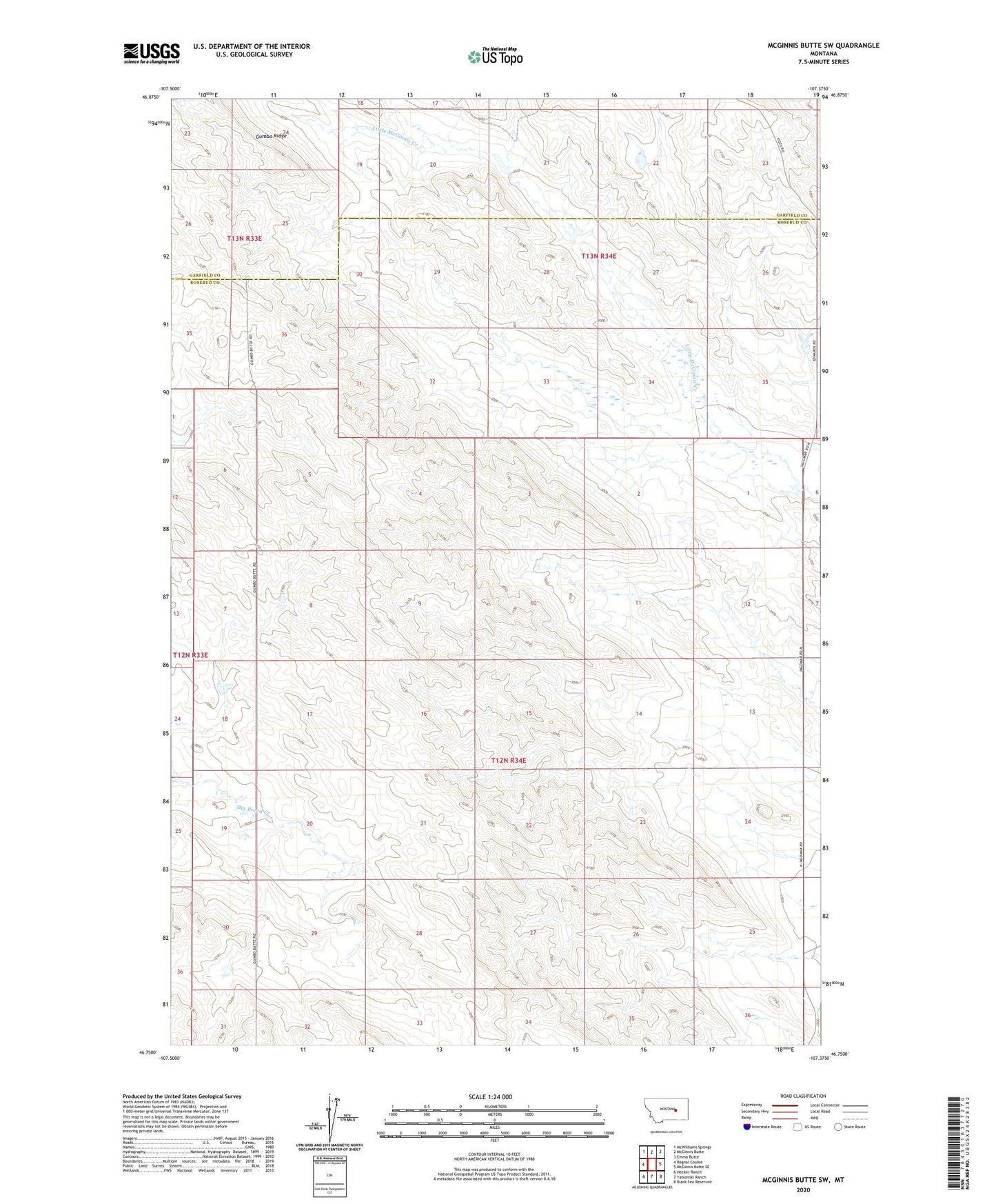 McGinnis Butte SW Montana US Topo Map Image