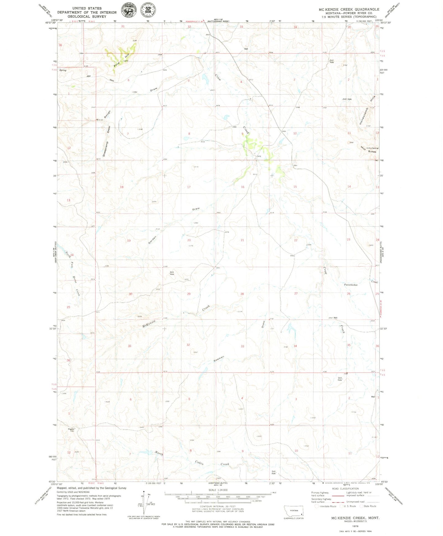 Classic USGS McKenzie Creek Montana 7.5'x7.5' Topo Map Image