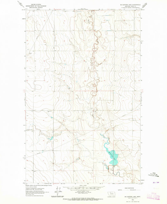 Classic USGS McCarters Lake Montana 7.5'x7.5' Topo Map Image